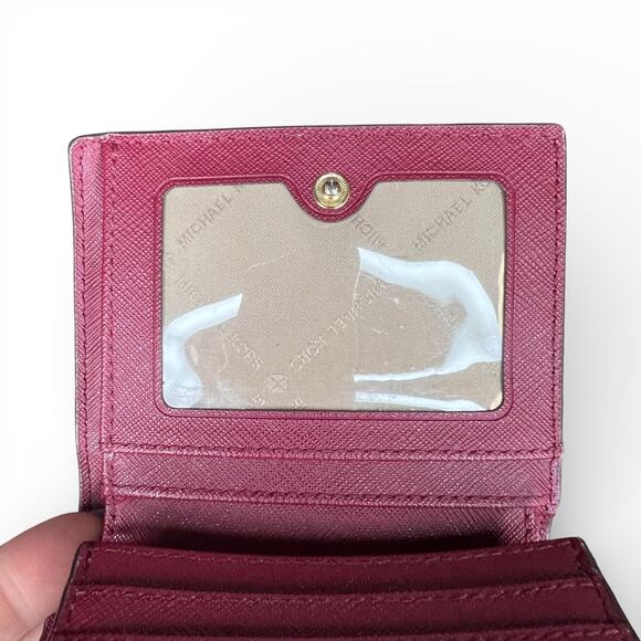 Michael Kors Fulton Medium Pebbled Leather Bifold Wallet Burgundy Maroon - Picture 9 of 10